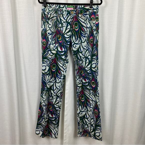 Lilly Pulitzer Tickle Me Fancy Peacock Feather Palm Beach Fit Pants Sz.6 - Picture 2 of 13